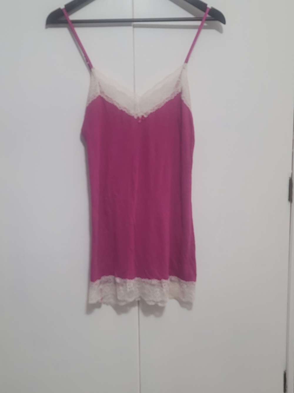 Victoria's Secret Magenta Nightgown with Cream Lace Trim